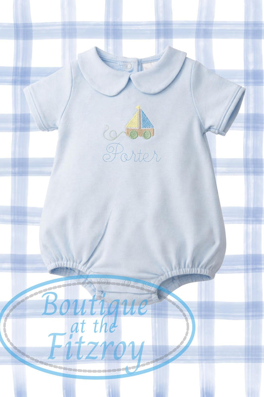 Classic Baby Blue Sailboat Romper/ Personalized Baby Boy Romper / Sailboat Embroidery / Baby Shower Gift