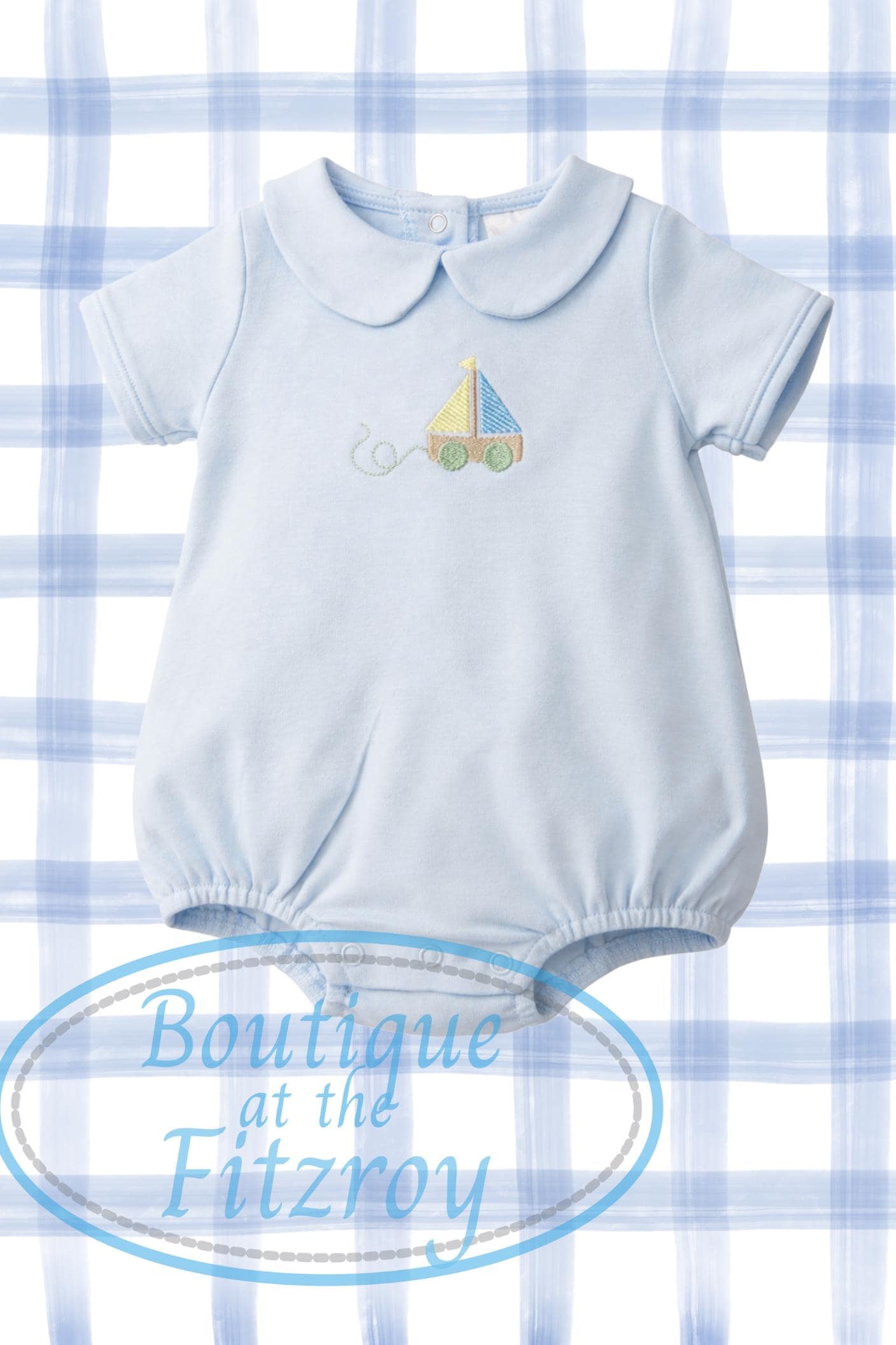 Classic Baby Blue Sailboat Romper/ Personalized Baby Boy Romper / Sailboat Embroidery / Baby Shower Gift