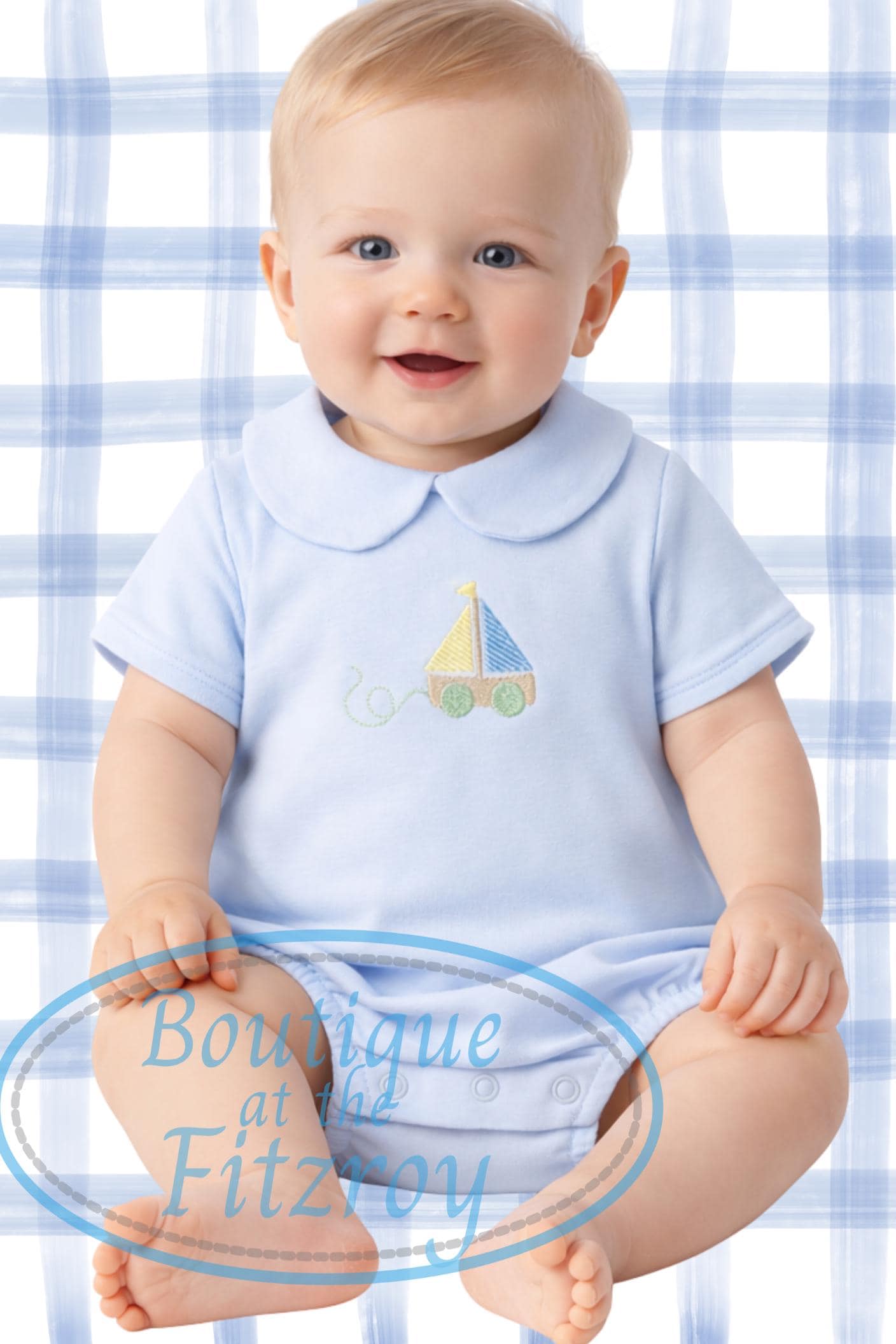 Classic Baby Blue Sailboat Romper/ Personalized Baby Boy Romper / Sailboat Embroidery / Baby Shower Gift